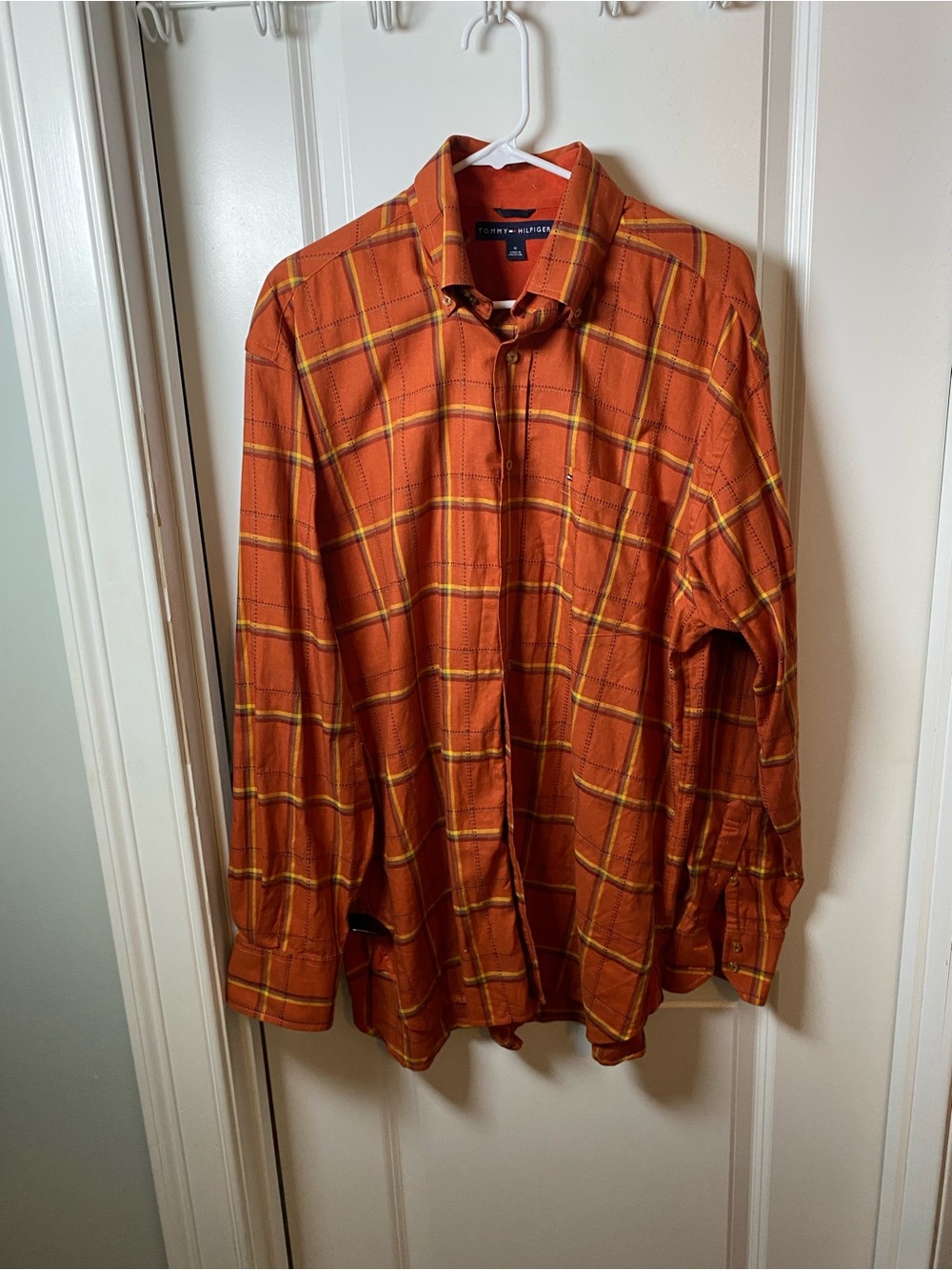 Tommy Hilfiger Orange and Yellow Plaid Button-Down Vintage Shirt